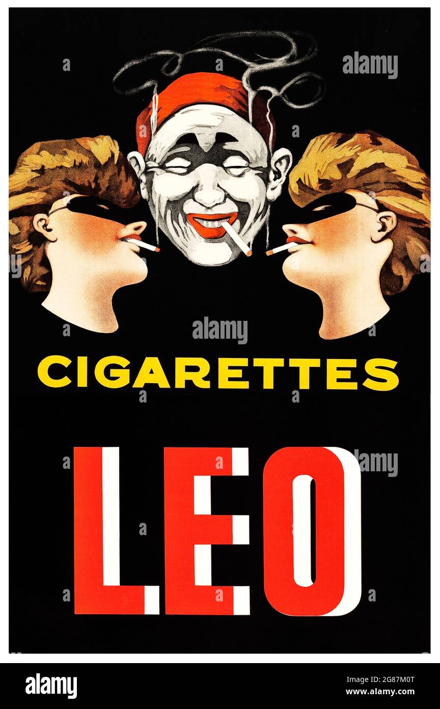 Vintage advertisement. Classic poster / ad. Leo Cigarettes, French Advertising Poster (1920s). Stock Photo