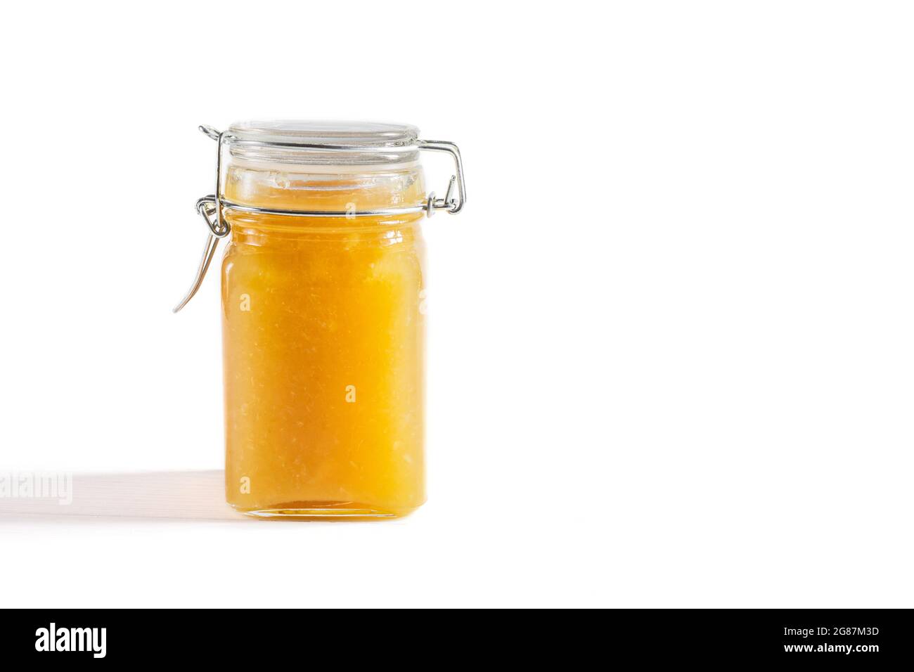 Homemade yellow jam in a jar on a white background. Fruit jam. Space for text Stock Photo Alamy