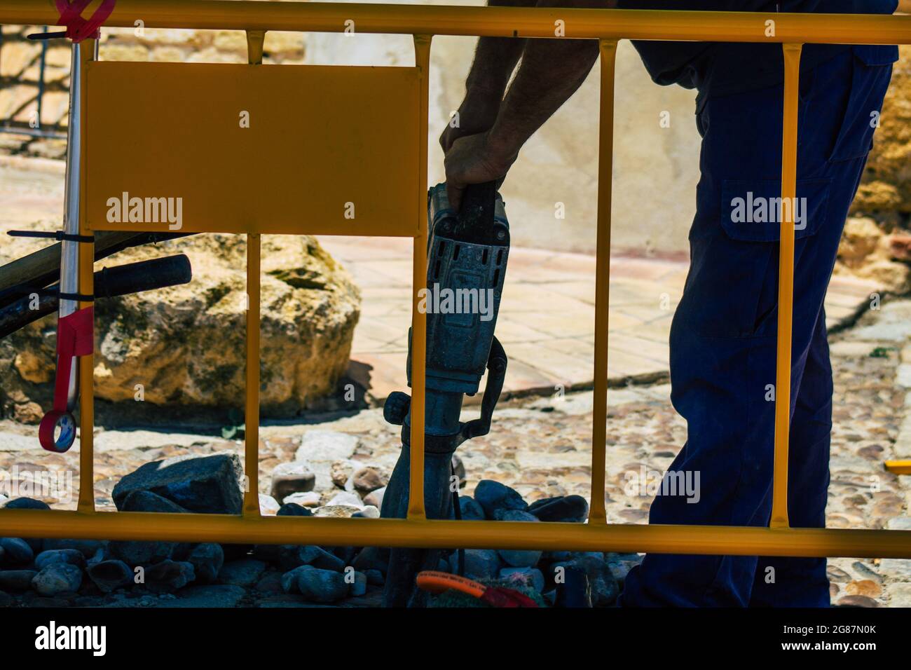 Carmona Spain July 15, 2021 Public works in the streets of Carmona to