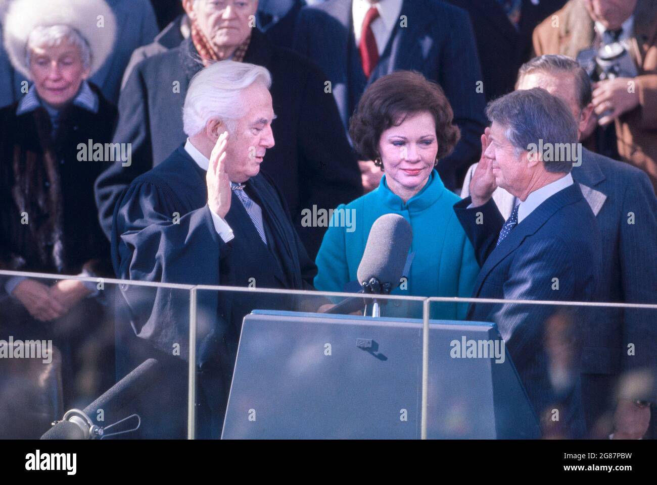 U.S. President Jimmy Carter with wife Rosalynn and Chief Justice Warren ...