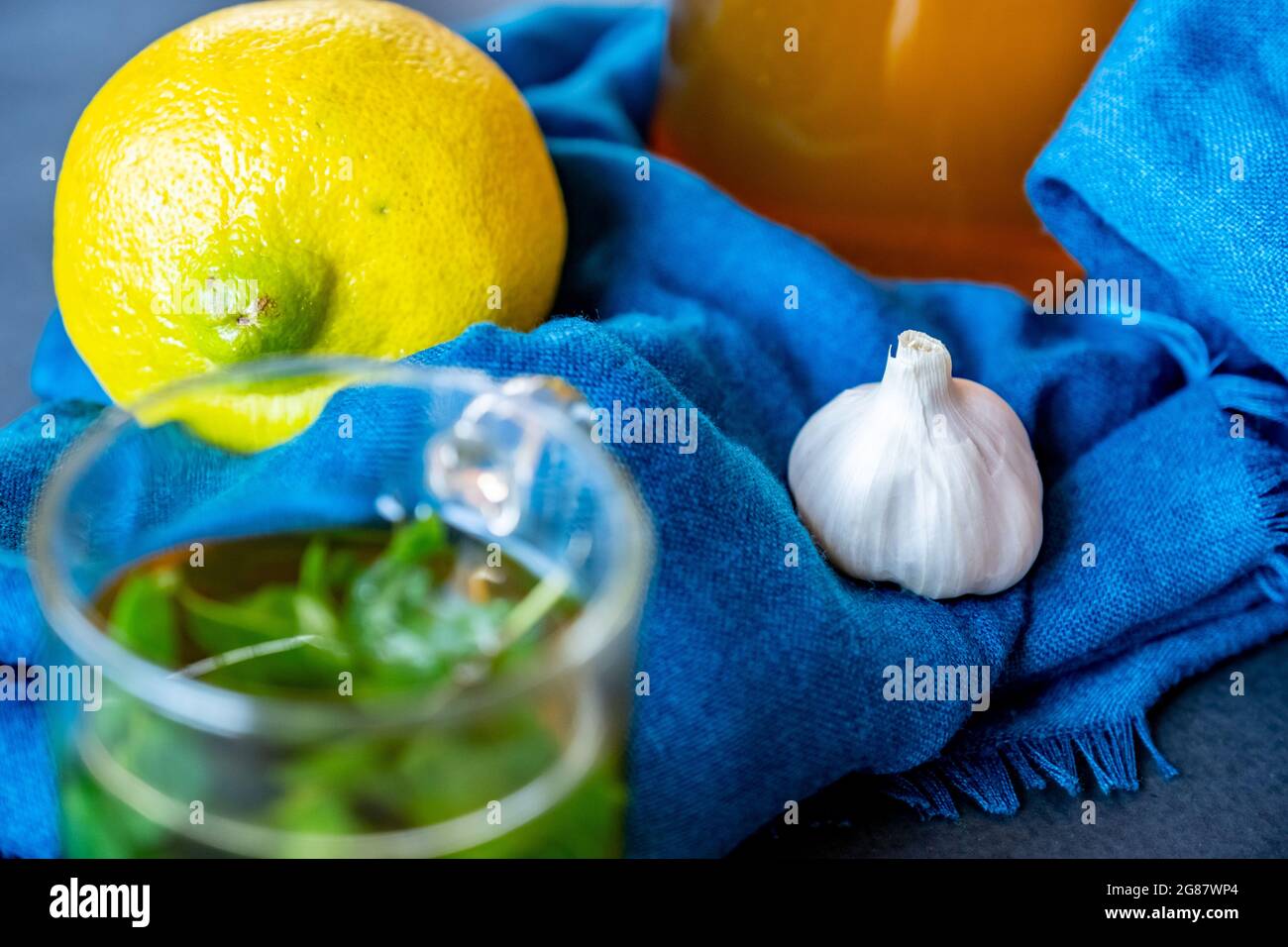 healthy honey with herbs, ginger, garlic and lemon Stock Photo Alamy