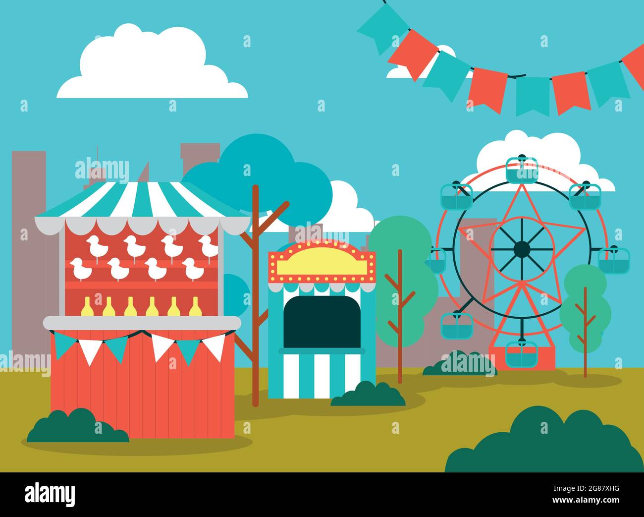 amusement park scene with ticket booth Stock Vector Image & Art - Alamy