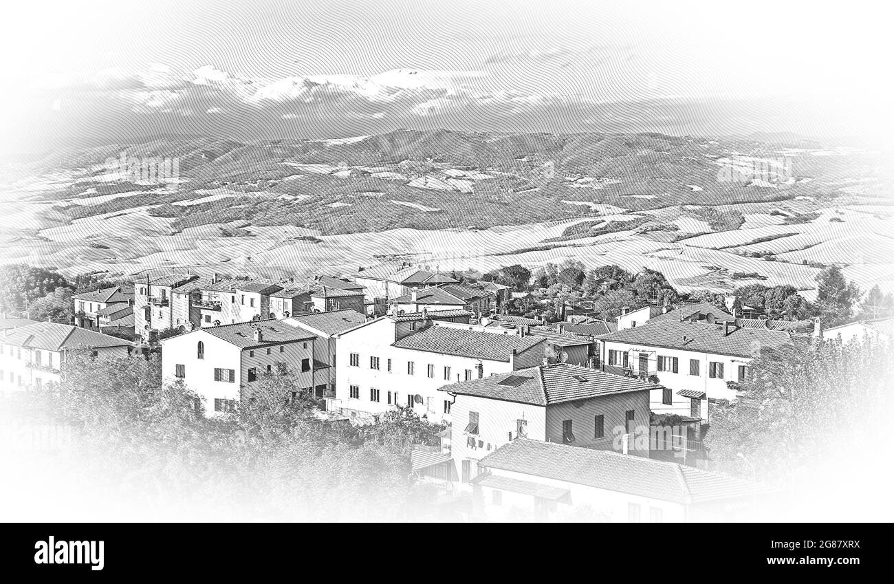 A beautiful village in Tuscany - travel illustration Stock Photo - Alamy