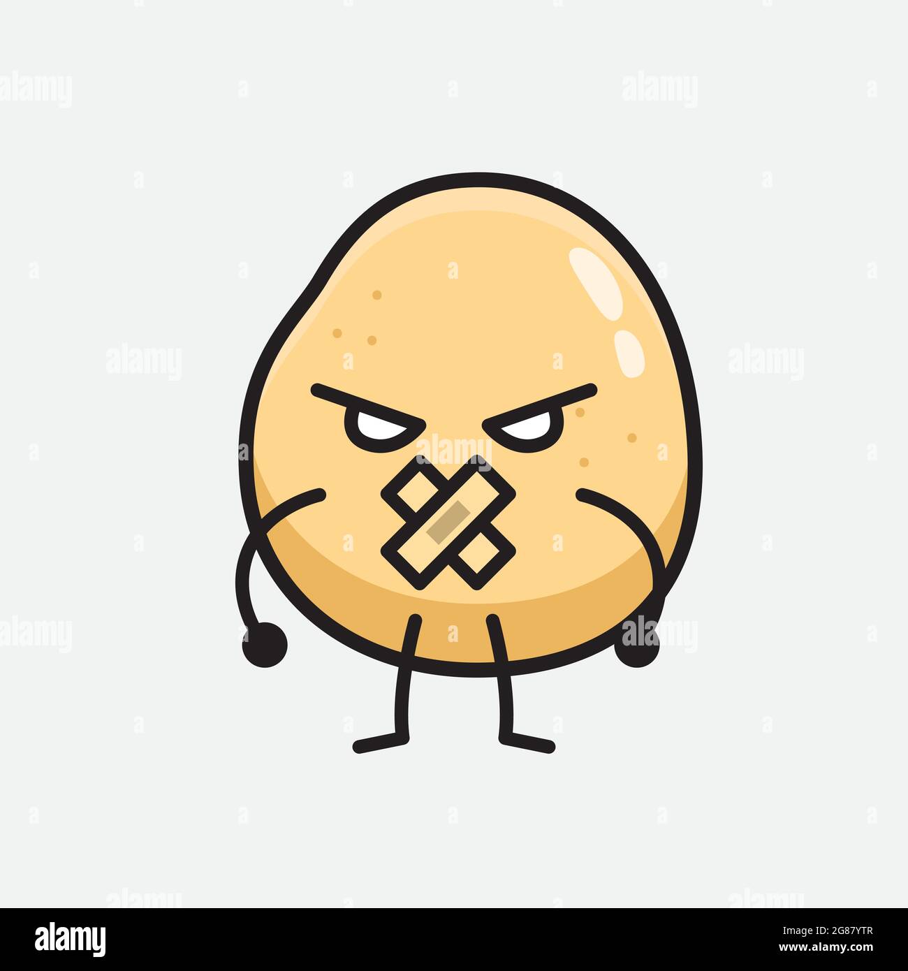 Vector Illustration of Potato Character with cute face and simple body line drawing on isolated