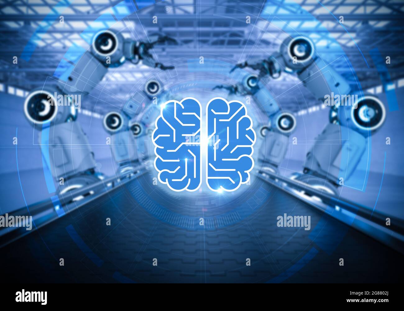 AI technology concept with 3d rendering robotic arm with circuit brain ...