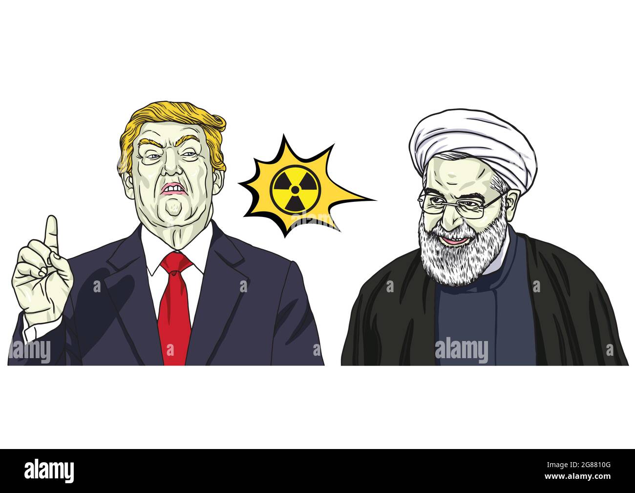 Donald Trump and Hassan Rouhani. Vector Cartoon Caricature Portrait Illustration Stock Vector