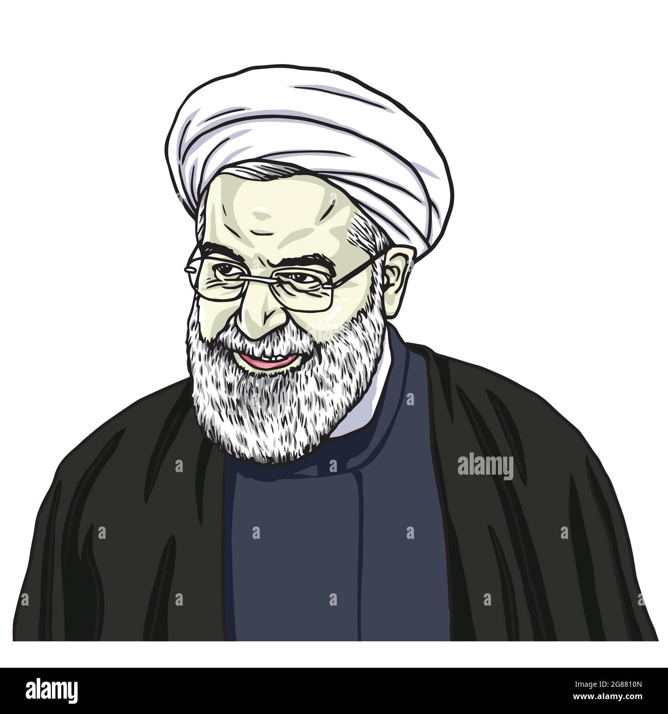 Hassan Rouhani Vector Portrait Drawing Cartoon Caricature Illustration Stock Vector