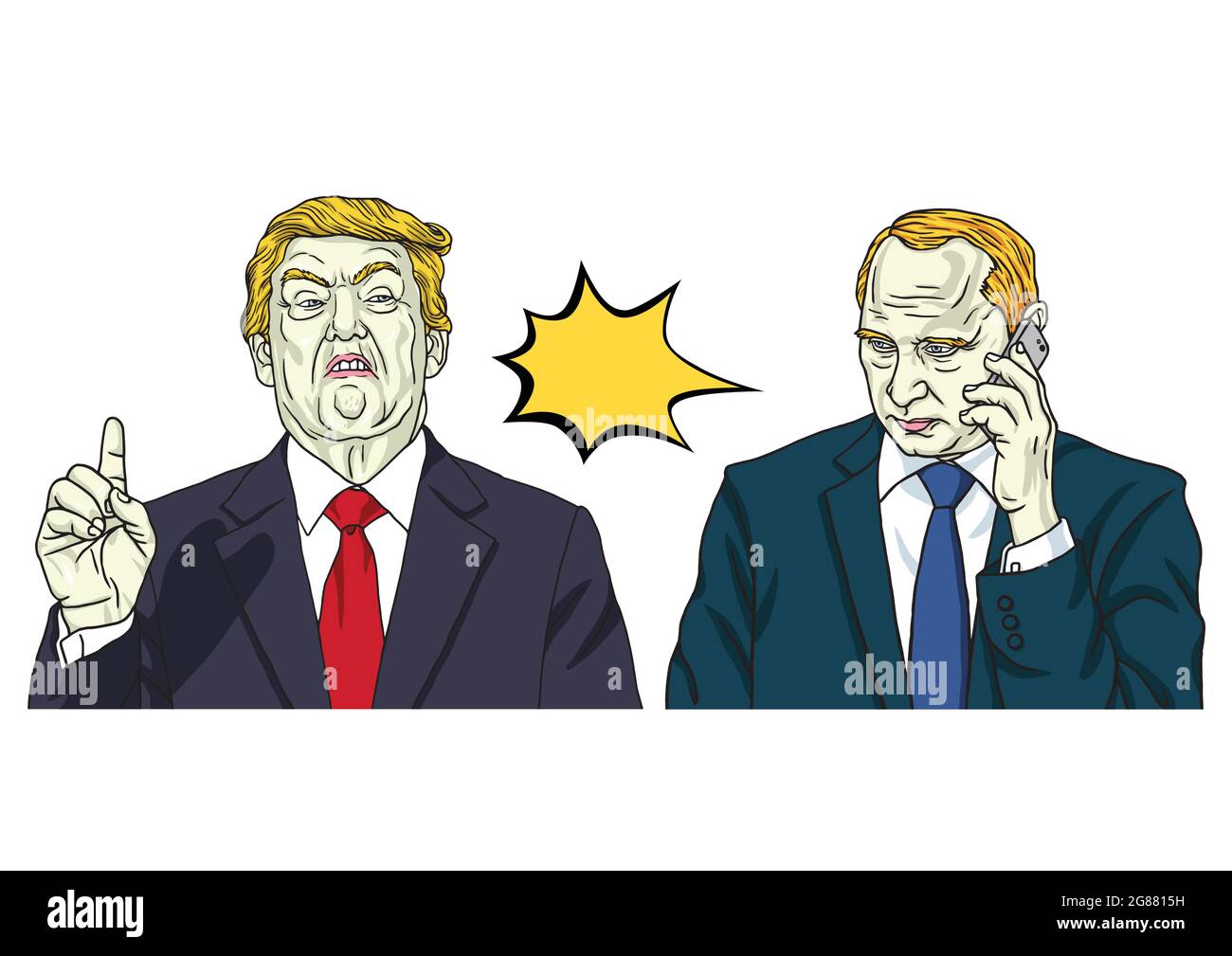 Donald Trump and Vladimir Putin. Vector Cartoon Portrait Illustration Stock Vector