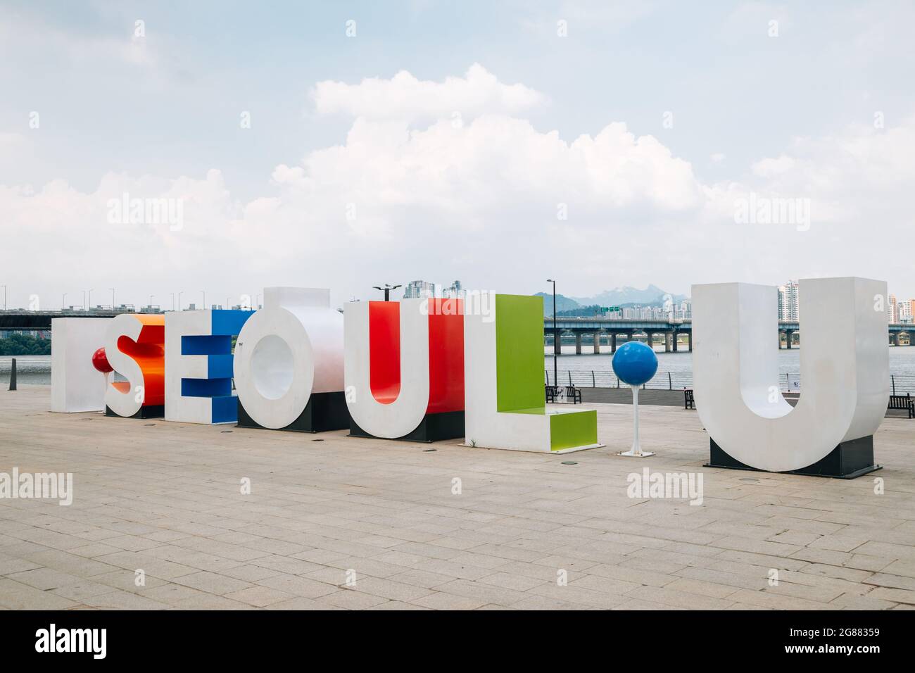Seoul, Korea - July 15, 2021 : Yeouido Hangang River Park Stock Photo