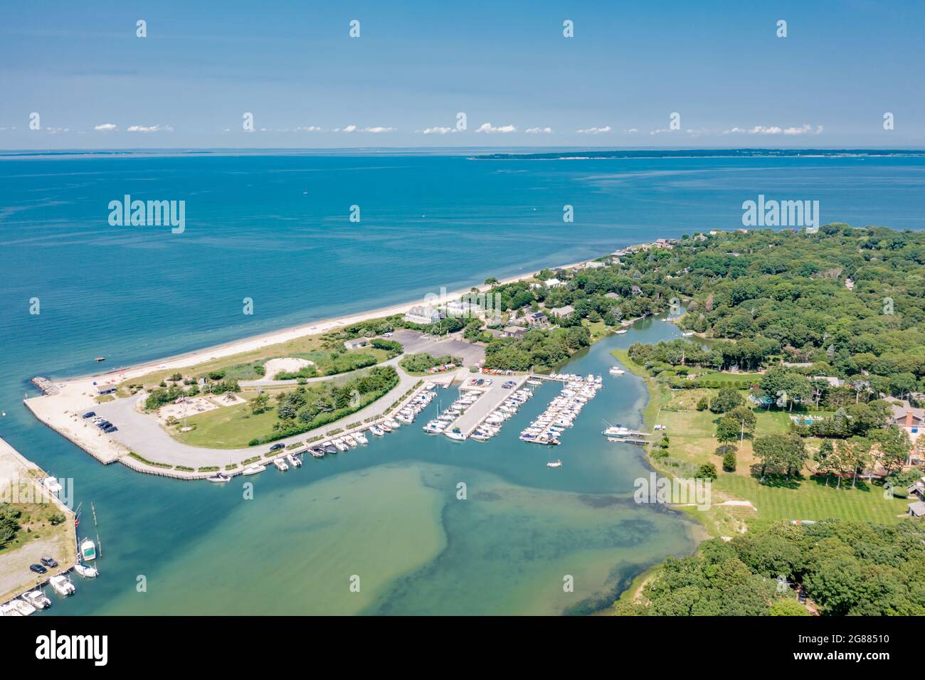 Aerial view of Clearwater Beach and vicinity, East Hampton, NY Stock Photo
