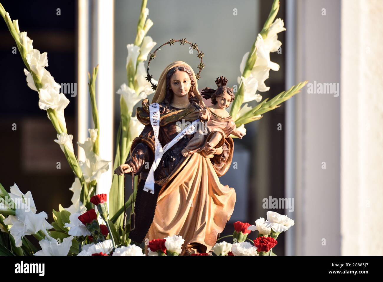 A view of a statue of the Virgen del Carmen during the seafaring ...