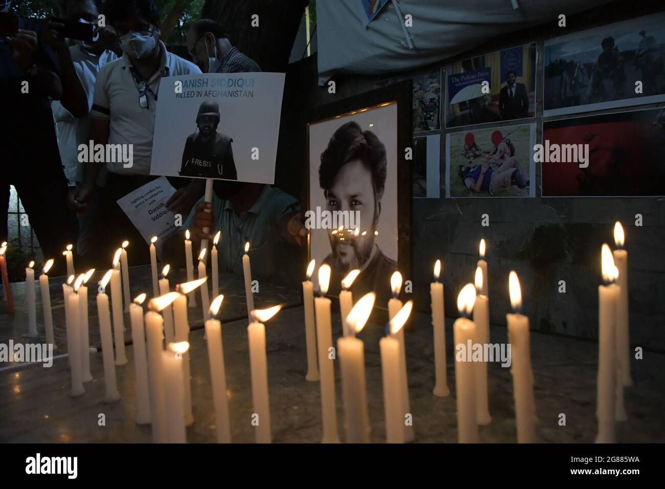 New Delhi, India. 17th July, 2021. Candle light meeting in remembrance of Pulitzer Award winner Danish Siddique, India based photojournalist killed by Taliban forces during the war in Khandhar Afghanistan at Press Club of India in New Delhi. (Photo by Ishant Chauhan/Pacific Press/Sipa USA) Credit: Sipa USA/Alamy Live News Stock Photo