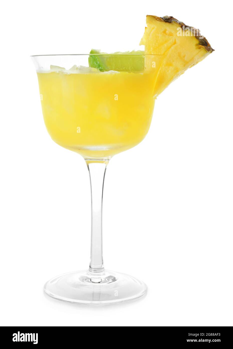 Glass of pineapple daiquiri cocktail on white background Stock Photo