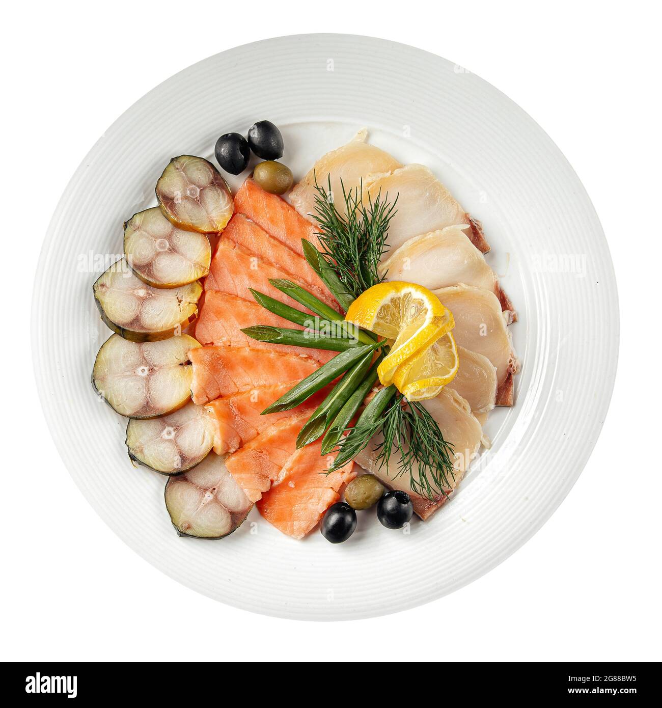 Assorted smoked fish platter on wooden background Stock Photo - Alamy