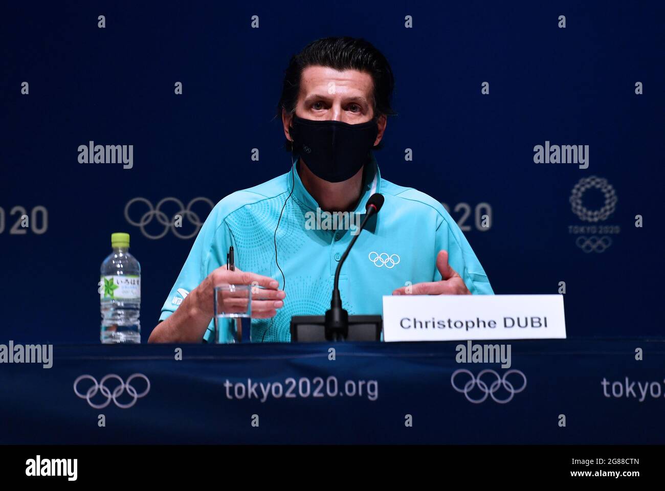 Tokyo, Japan. 18th July, 2021. International Olympic Committee's Olympic Games Executive Director Christophe Dubi attends a press conference at the Main Press Center (MPC) of Tokyo 2020 in Tokyo, Japan, July 18, 2021. Credit: He Changshan/Xinhua/Alamy Live News Stock Photo