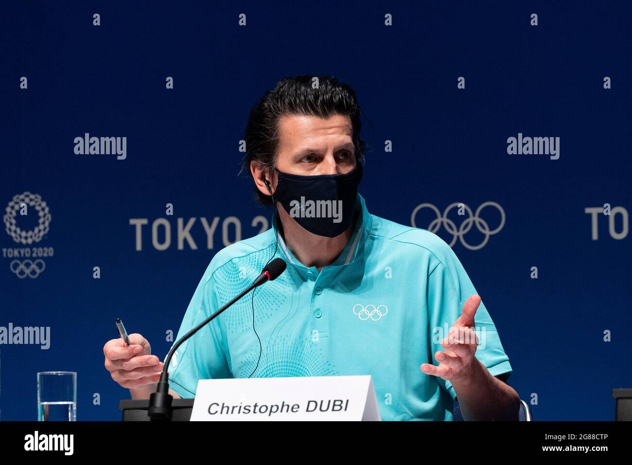 Tokyo, Japan. 18th July, 2021. International Olympic Committee's Olympic Games Executive Director Christophe Dubi attends a press conference at the Main Press Center (MPC) of Tokyo 2020 in Tokyo, Japan, July 18, 2021. Credit: Du Yu/Xinhua/Alamy Live News Stock Photo