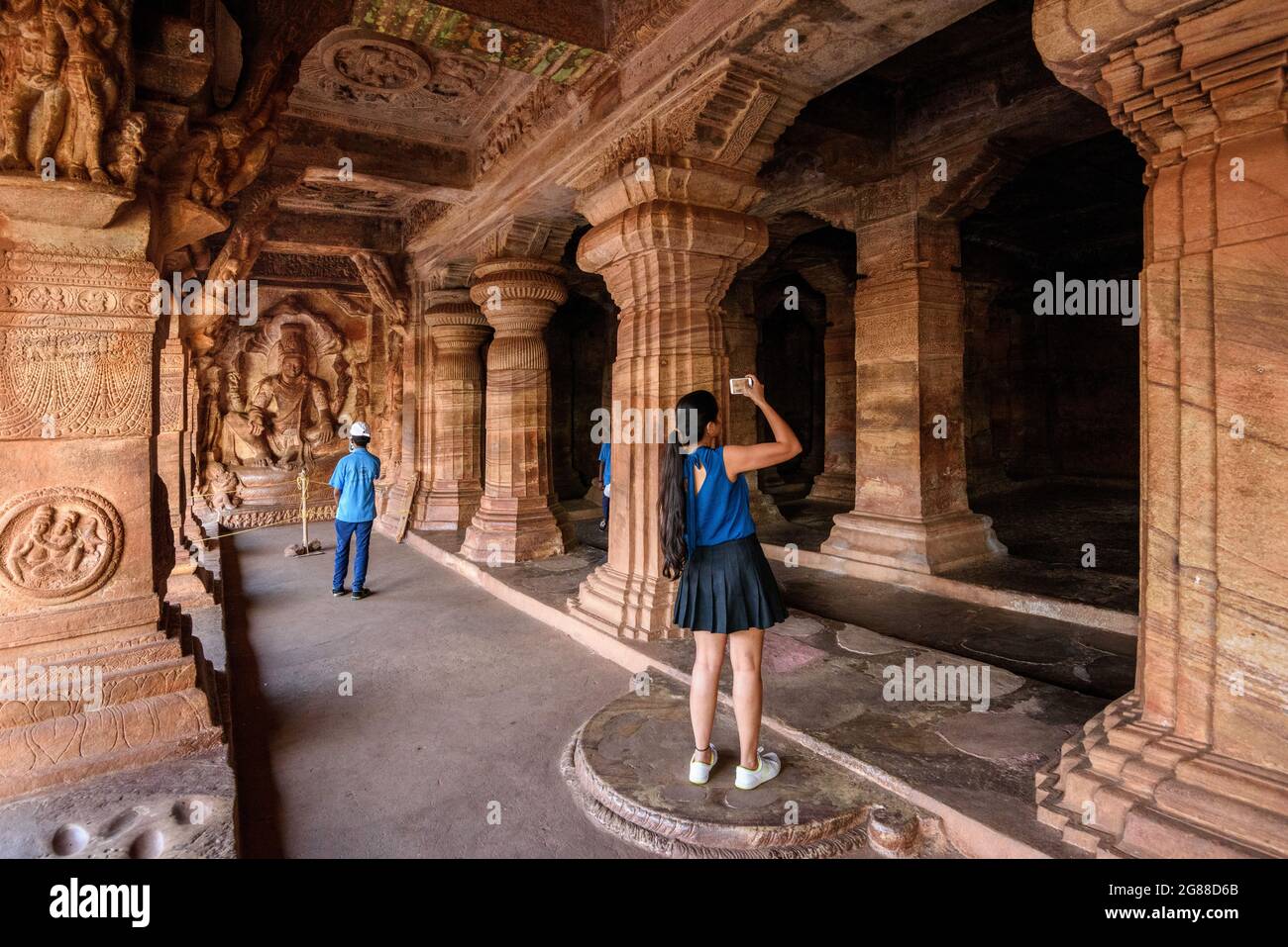 Badami, Karnataka, India - January 10, 2020 : Badami Cave Temples, Karnataka. It is unesco heritage site and place of amazing chalukya dynasty sotne a Stock Photo