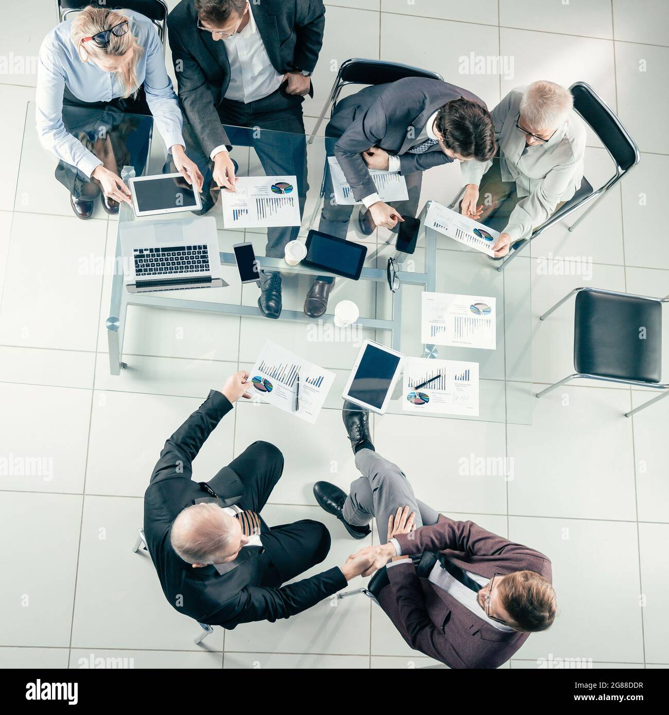top view. working group analyzing financial statistics. Stock Photo