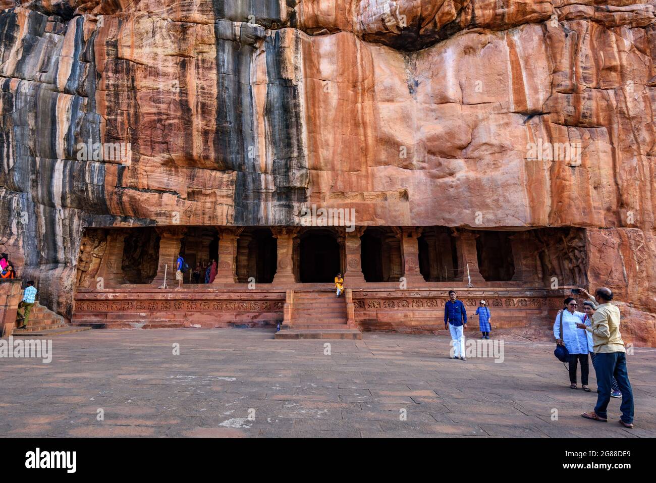Badami, Karnataka, India - January 10, 2020 : Badami Cave Temples, Karnataka. It is unesco heritage site and place of amazing chalukya dynasty sotne a Stock Photo