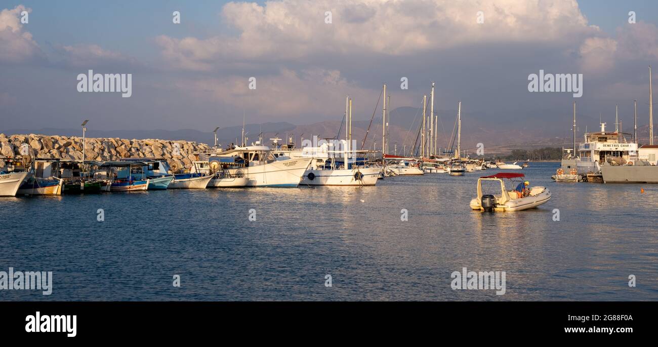 Fishing boats and tourist yachts at Latsia marina, Paphos Cyprus Stock Photo