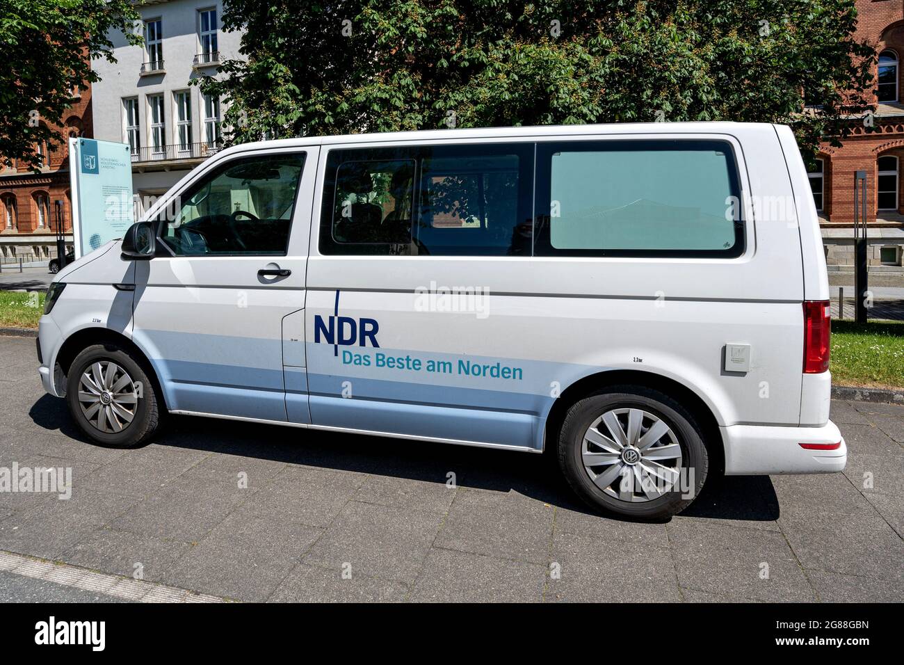 NDR minibus at the Landeshaus in Kiel Stock Photo