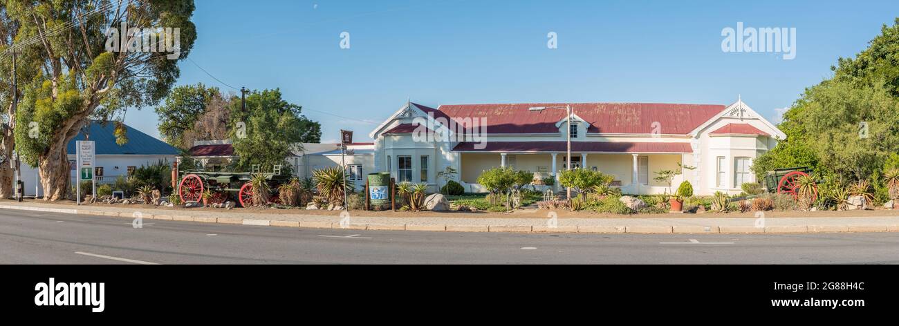PRINCE ALBERT, SOUTH AFRICA - APRIL 20, 2021: The Fransie Pienaar Museum in Prince Albert in the Western Cape Province. Historic wagons are visible vi Stock Photo