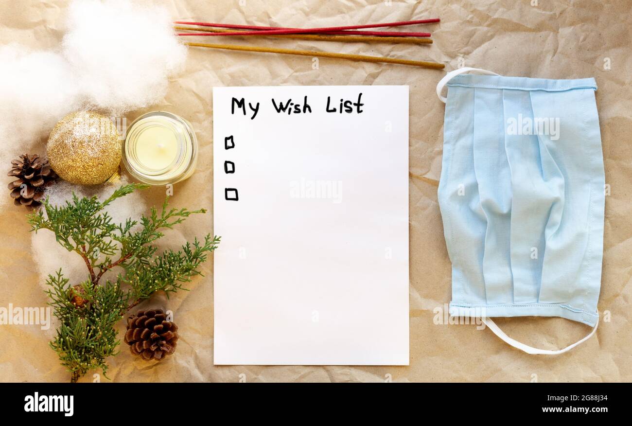 My 2022 Christmas List Notebook With Text My 2022 Wish List. Golden Christmas Decoration, Fir  Branch. Medical Mask. New Year And Holiday Concept With Planning  Presents.top V Stock Photo - Alamy