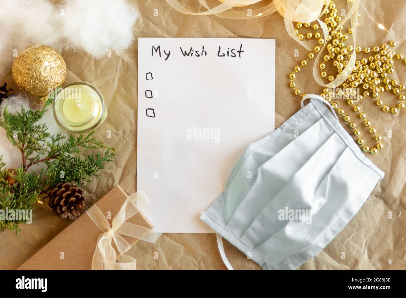Christmas 2022 Lists Notebook With Text My 2022 Wish List. Golden Christmas Decoration, Fir  Branch. Medical Mask. New Year And Holiday Concept With Planning  Presents.top V Stock Photo - Alamy