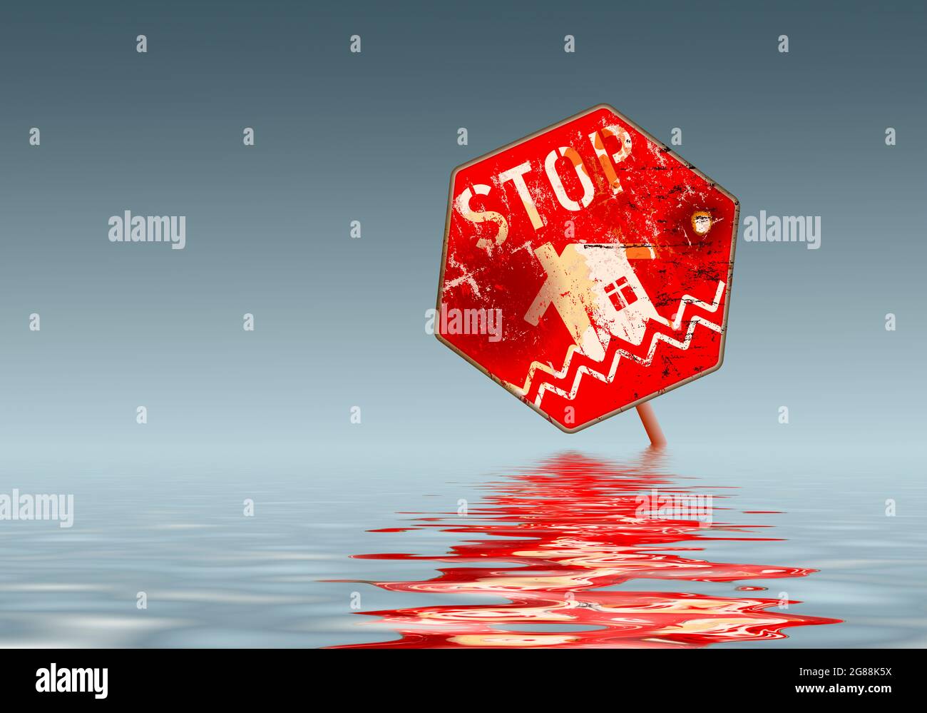 flood zone warning sign,climate change, inundation, flooding  concept, vector illustration, grungy style Stock Photo