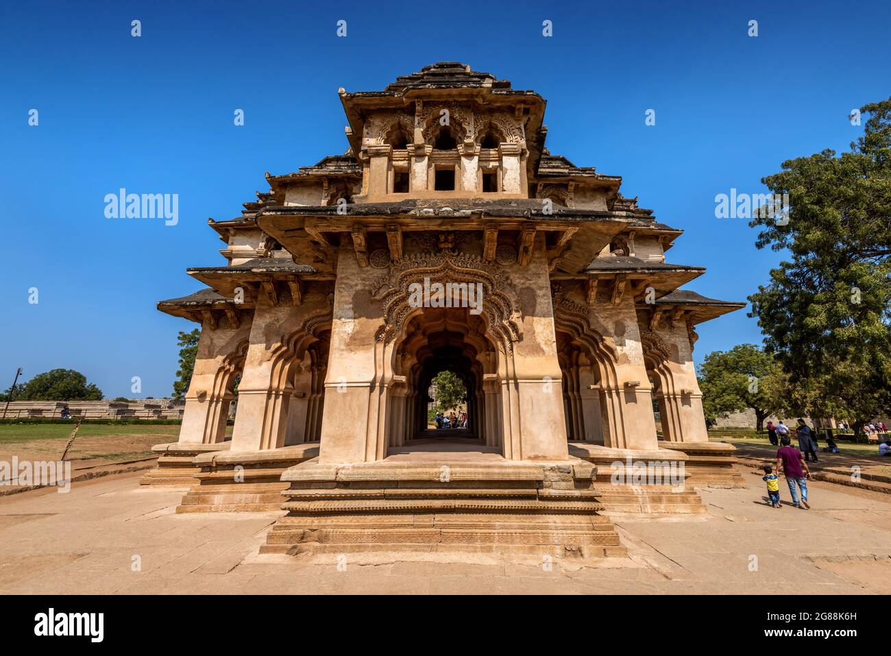 Hampi, Karnataka, India - January 14, 2020 : Lotus mahal temple of Zanana Enclosure at ancient town Hampi. Group of ruins monuments at Hampi was the c Stock Photo