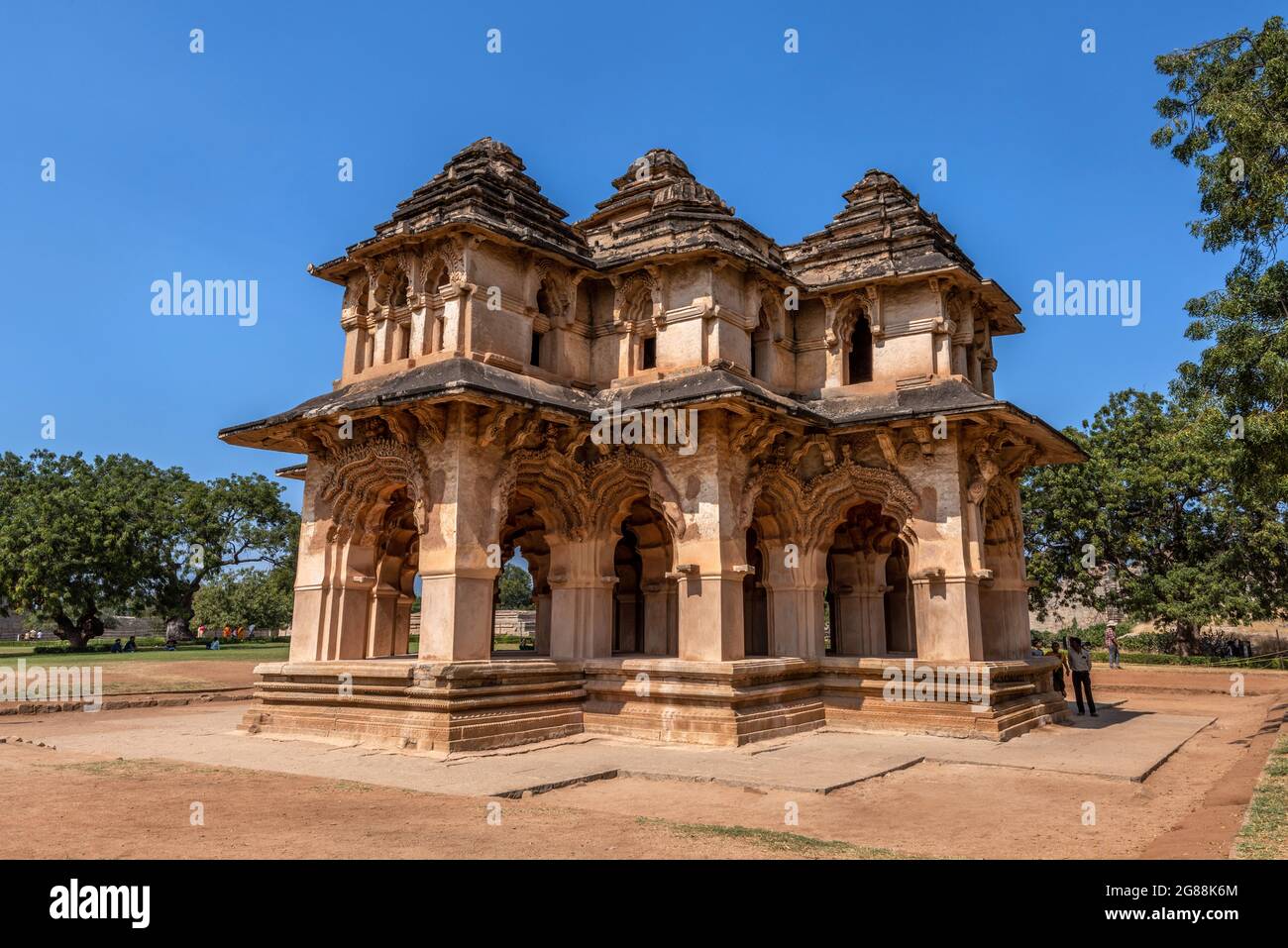 Hampi, Karnataka, India - January 14, 2020 : Lotus mahal temple of Zanana Enclosure at ancient town Hampi. Group of ruins monuments at Hampi was the c Stock Photo