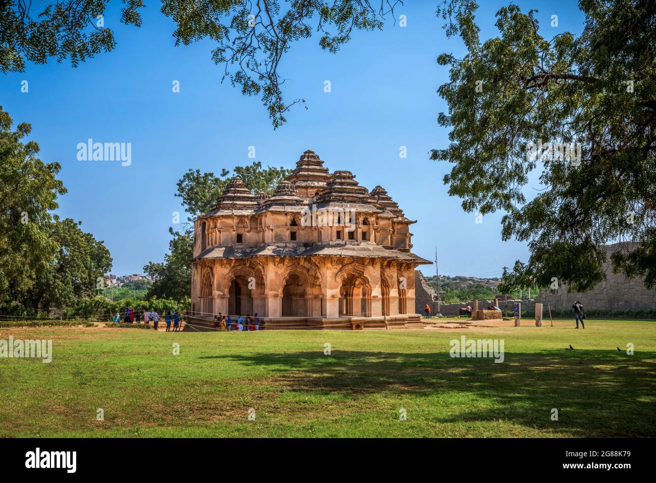 Hampi, Karnataka, India - January 14, 2020 : Lotus mahal temple of Zanana Enclosure at ancient town Hampi. Group of ruins monuments at Hampi was the c Stock Photo