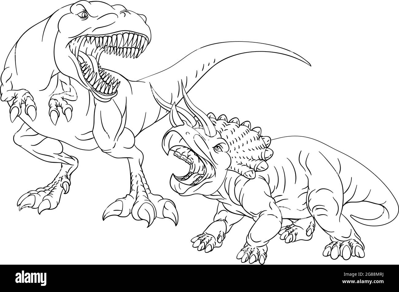 Coloring Book Page Dinosaurs In Outline Stock Vector
