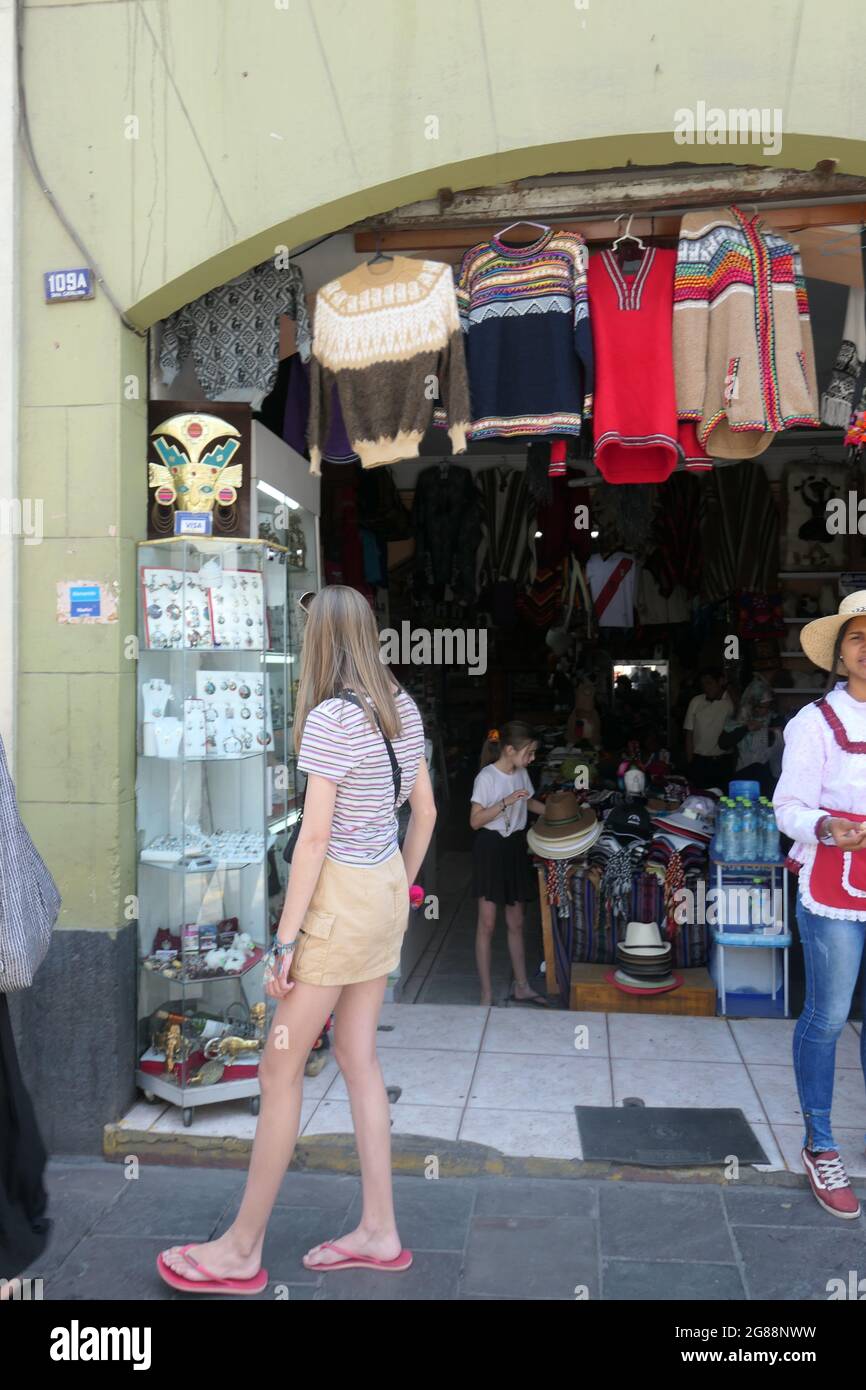 clothes shop in Arequipa Peru Stock Photo - Alamy