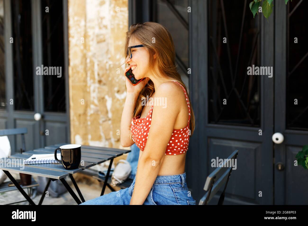 Happy young caucasian,millennial or gen z woman with long