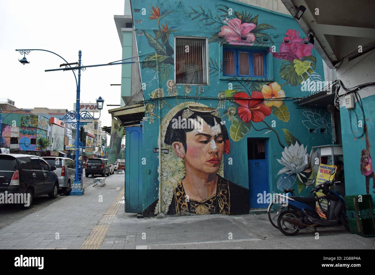 Image of Frida Kahlo on a house wall in Surakarta on Java Stock Photo