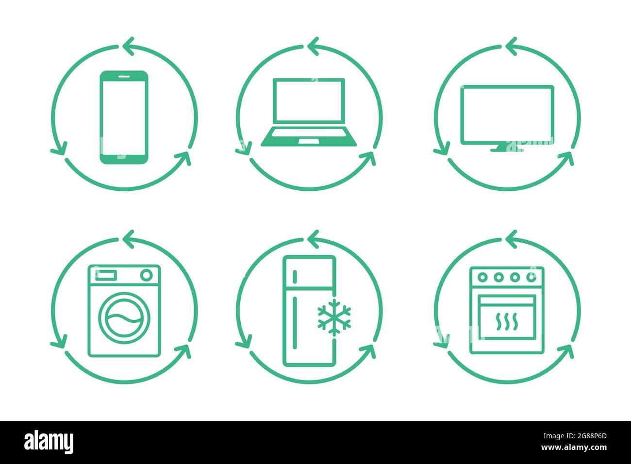 Electronic waste line icon set. Home appliances recycling. E waste