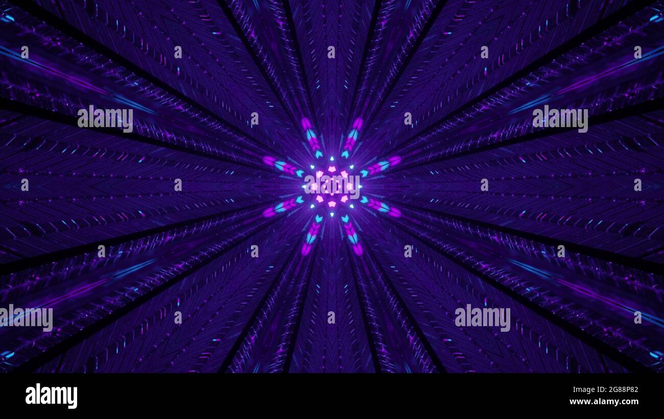 Abstract neon ornament in dark tunnel 4K UHD 3D illustration Stock ...