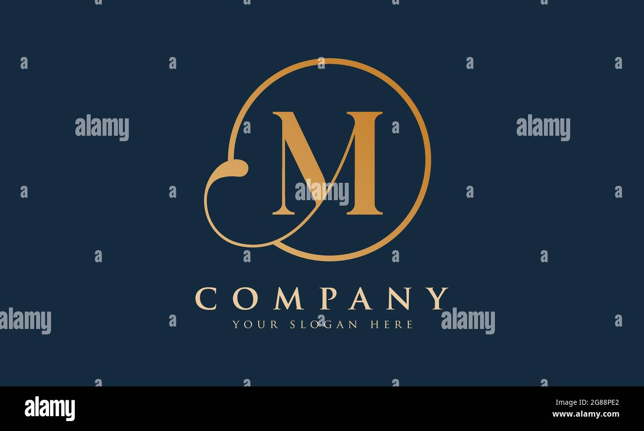 Initial M letter Gold Color With Black Background Logo Design vector ...