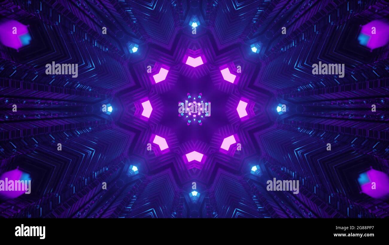 Neon geometric ornament in dark tunnel 4K UHD 3d illustration Stock ...