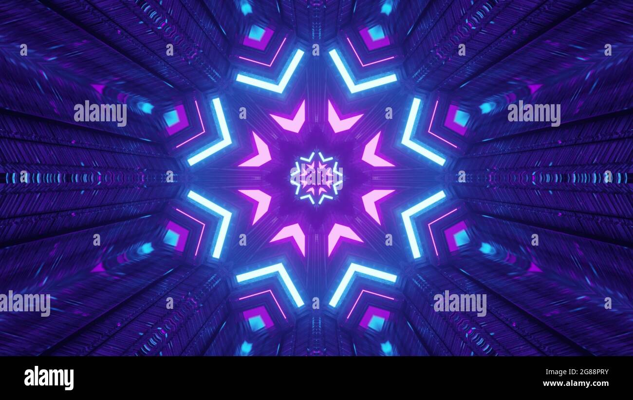 Geometric neon ornament in dark tunnel 4K UHD 3d illustration Stock ...