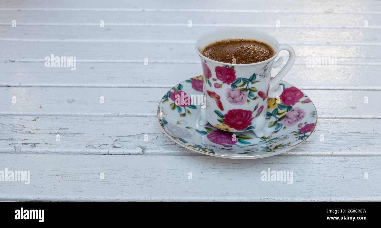 turkish coffee cup on wooden table Stock Photo