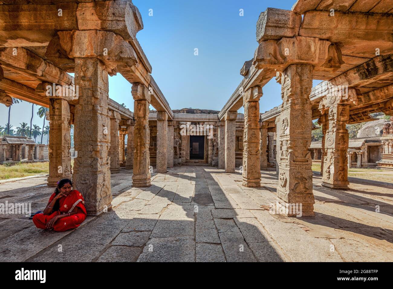 Hampi, Karnataka, India - January 15, 2020 : The view of ancient Achyutaraya Temple. Group of ruins monuments at Hampi was the centre of the Hindu Vij Stock Photo