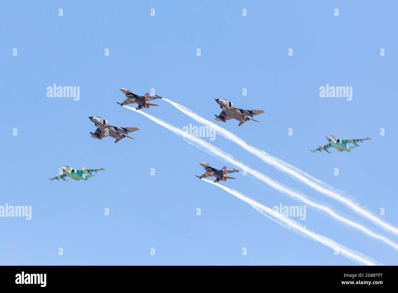 Demonstrations of warplanes during the exercise with international participation in Turkey with the name Anatolian eagle training 2021. Stock Photo