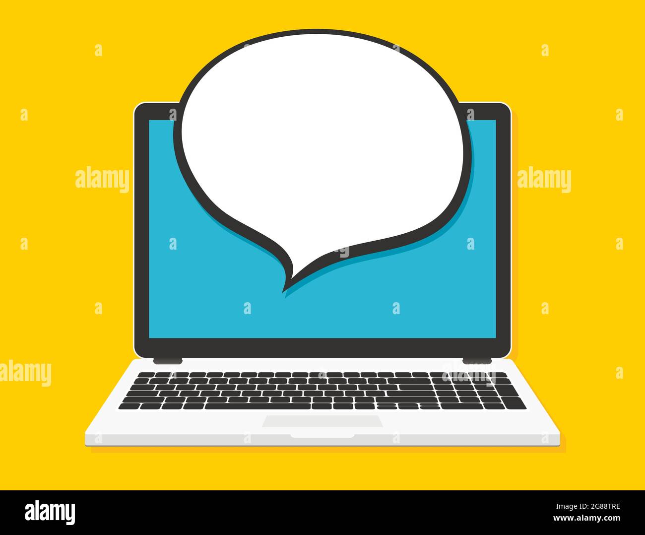 Laptop with speech bubble on the display, flat design vector illustration Stock Vector