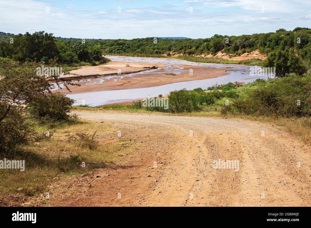 Dirt road approaching Ngwavuma River in Eswatini, Swaziland Stock Photo