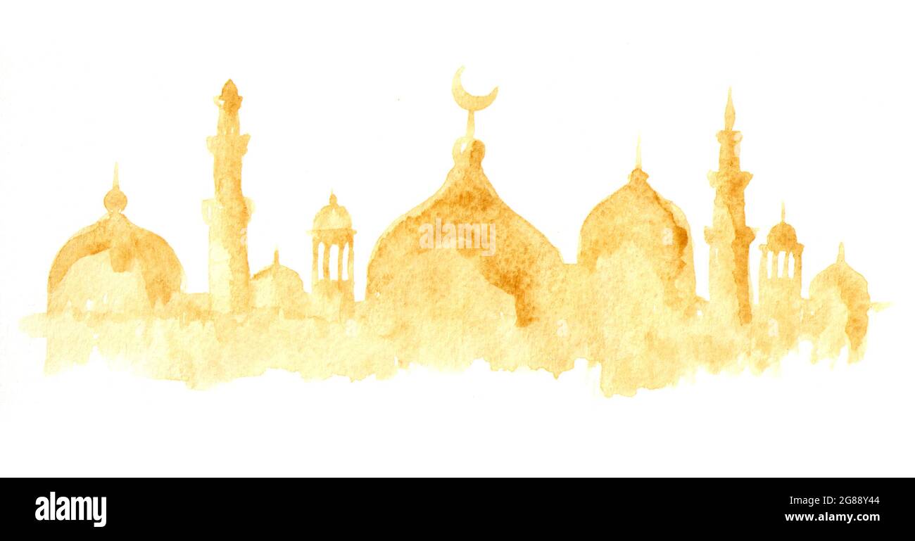 Ramadan Kareem Mosque or Masjid. Watercolor hand drawn illustration, isolated on white background Stock Photo
