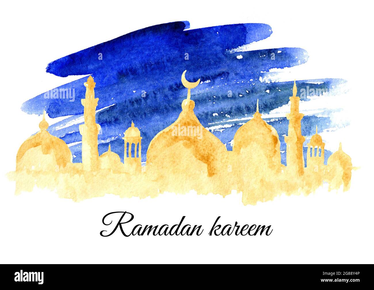 Ramadan Kareem background. Watercolor hand drawn illustration Stock Photo