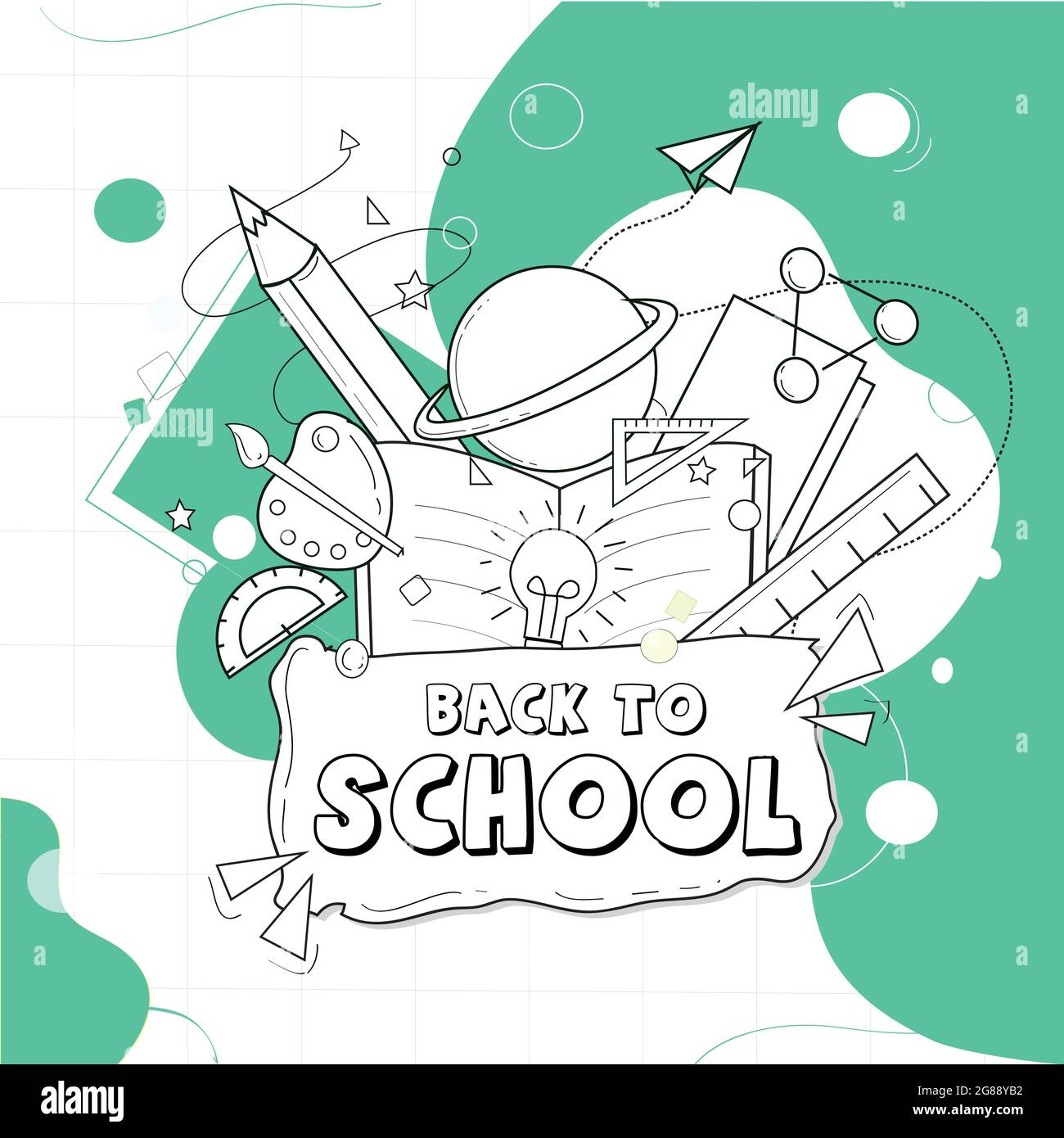 Back to school poster. In this poster, different study materials are in the  outline format. The white and green color background is decorated Stock  Vector Image & Art - Alamy
