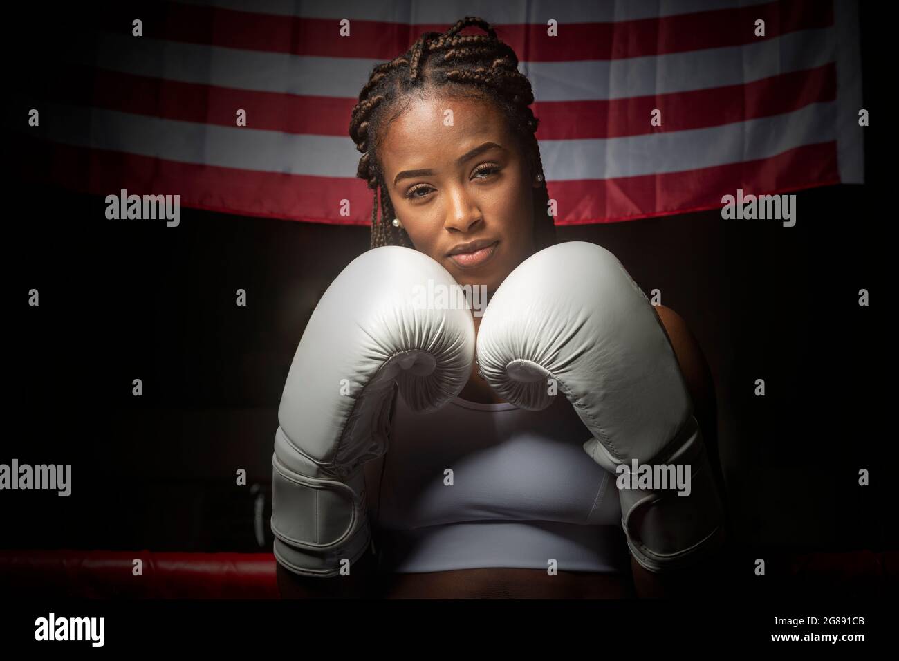 portrait of young black girl athlete with boxing gloves Stock Photo - Alamy